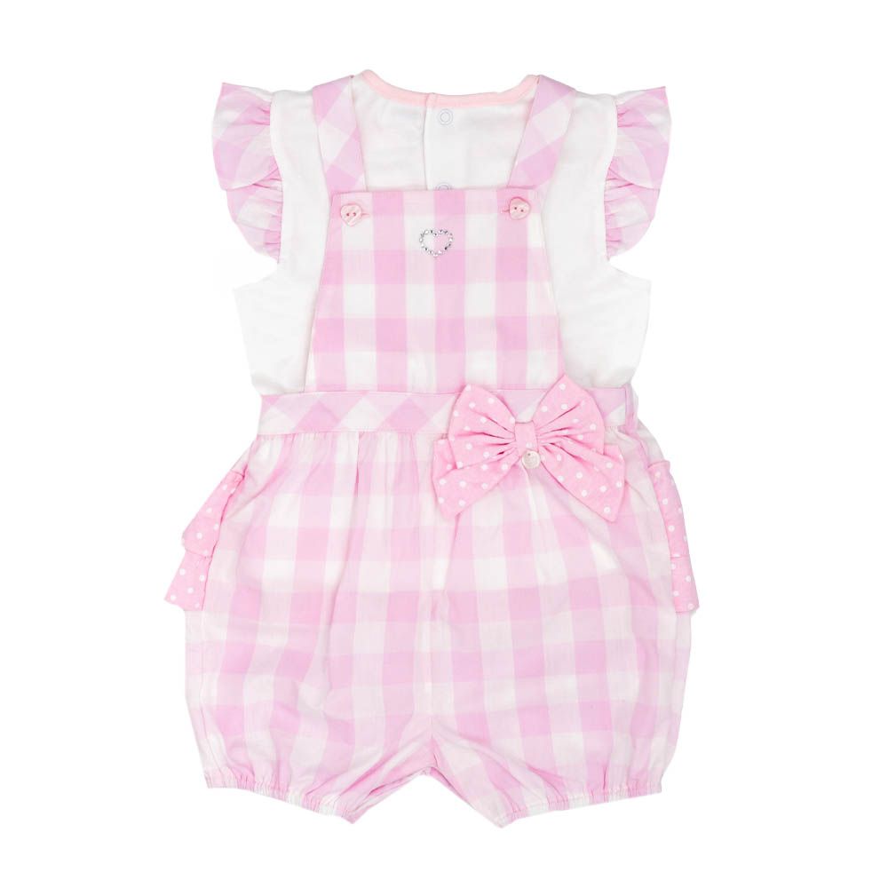 Moon - 2pc-Set - 100% Cotton Top & Dungaree - Pink Gingham