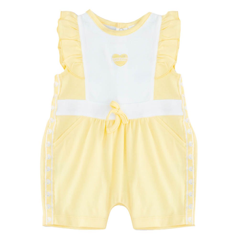 Moon - 100% Cotton Ruffle Sleeves Romper - Lemon Hearts