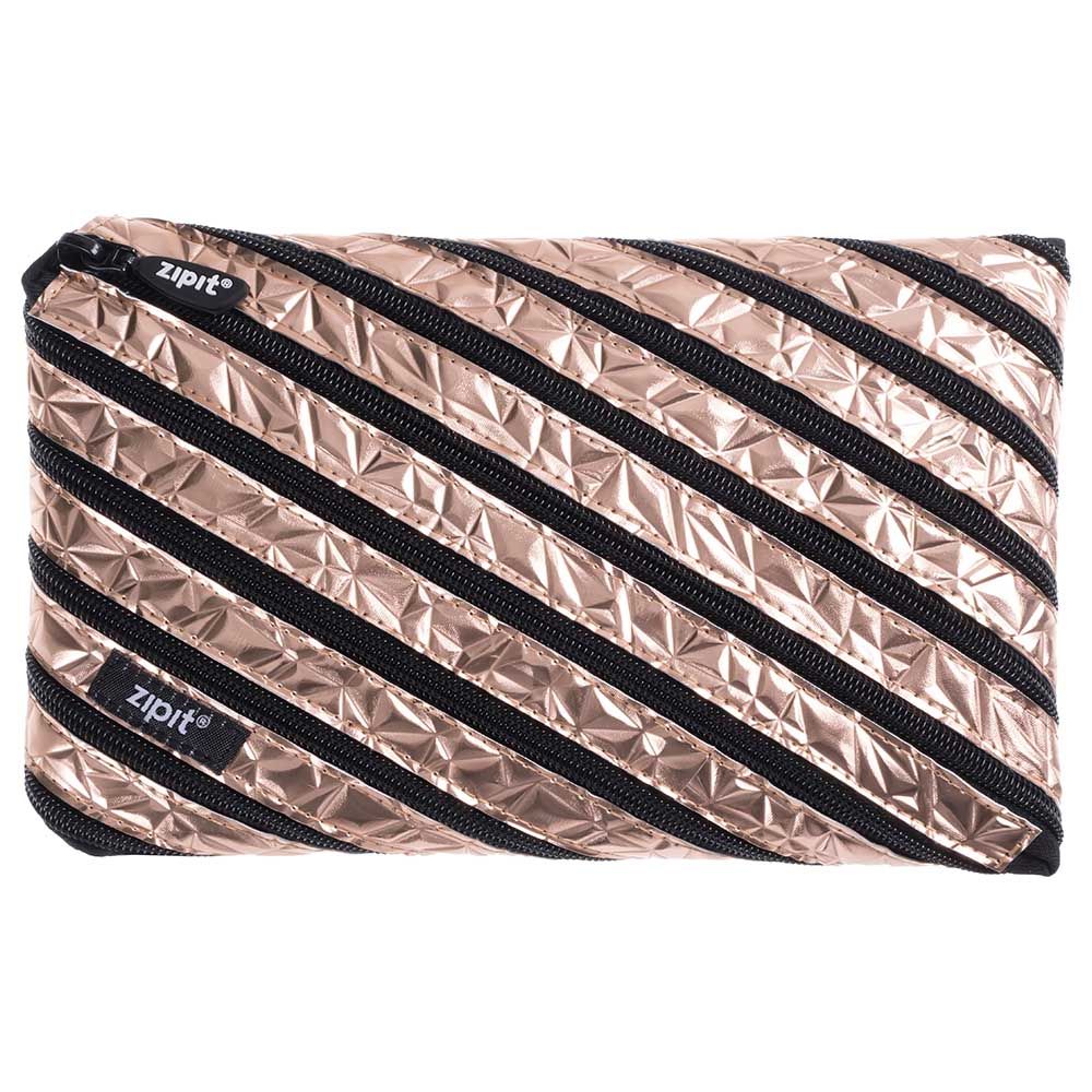 Zipit Metallic Big Pencil Case/Cosmetic Makeup Bag Rose Gold