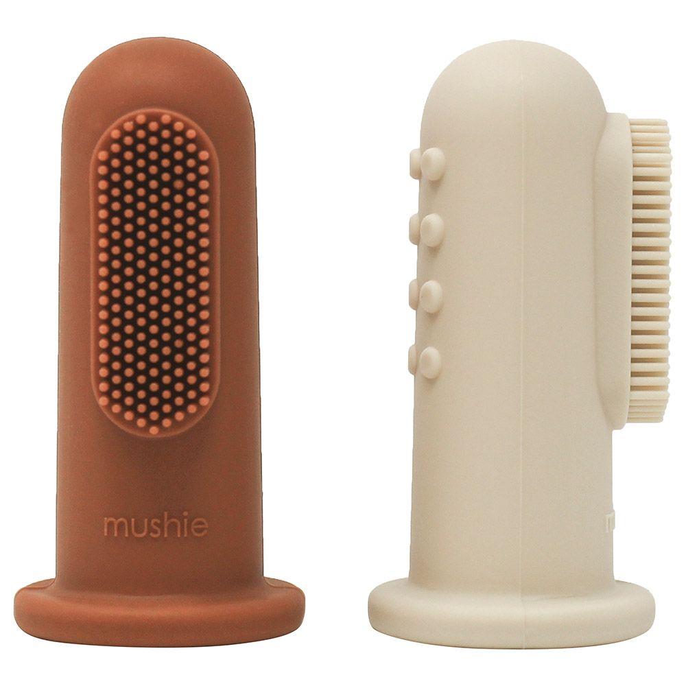 Mushie - Finger Toothbrush - Clay,Shifting Sand