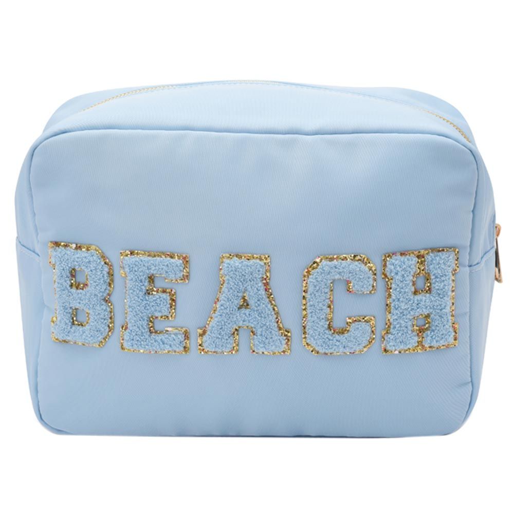 TheHappyTribe - Beach Pouch W/ Blue Letters - Large - Baby Blue