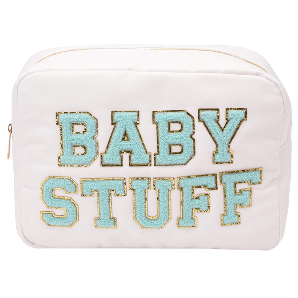 TheHappyTribe - Baby Stuff Pouch W/ Blue Letters - Large - White