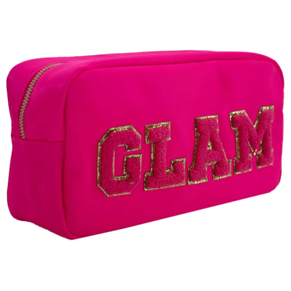 The Happy Tribe - Medium Glam Pouch W/Pink Letters - Neon Pink