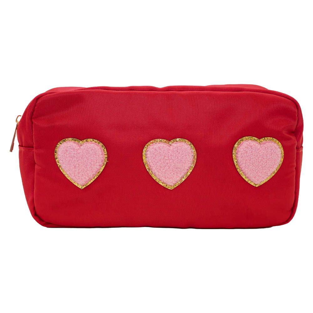 The Happy Tribe - Medium Pouch W/Pink Hearts - Red