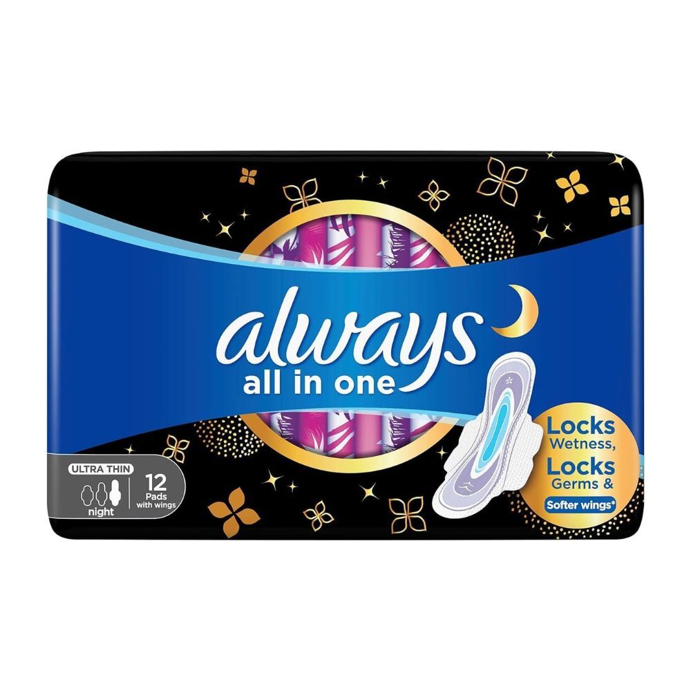 Always All-in-1 Ultra Thin, Night Sanitary Pads W/ Wings 12 Count