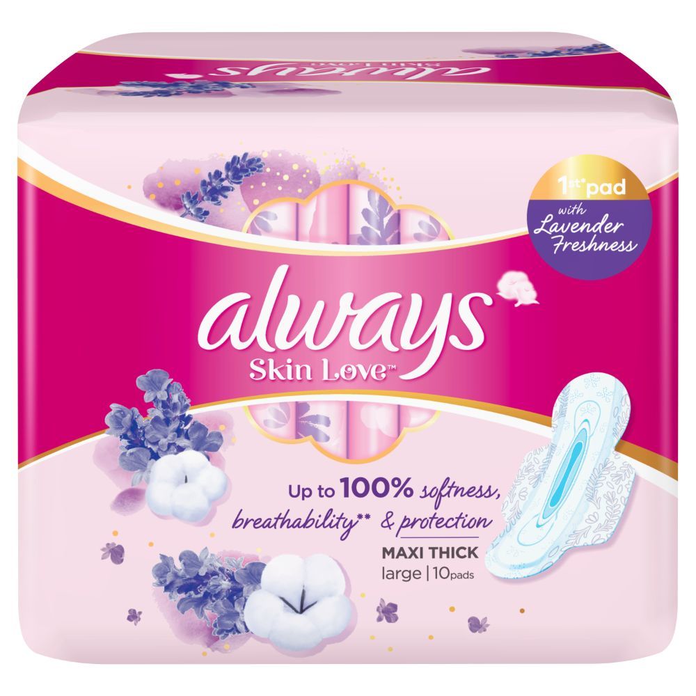 Always Skin Love Pads, Lavender Freshness, Thick & Large, 10 Count