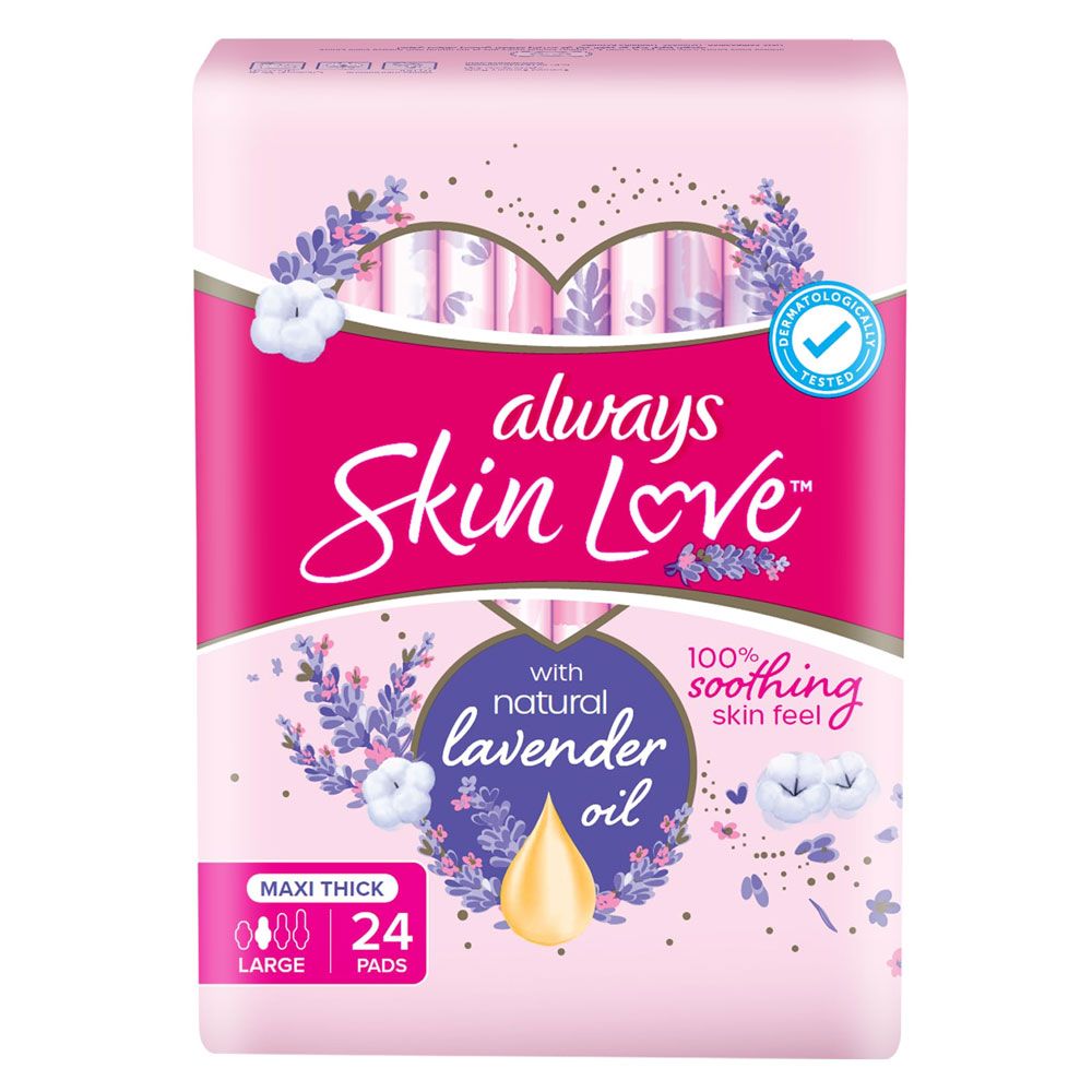 Always Skin Love Pads, Lavender Freshness, Thick & Large, 24 Count