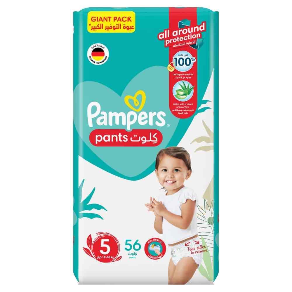 Pampers - Baby-Dry Pants Diapers with Aloe Vera Lotion, 360 Fit, Size 5, 12-18kg, Giant Pack, 56 Count