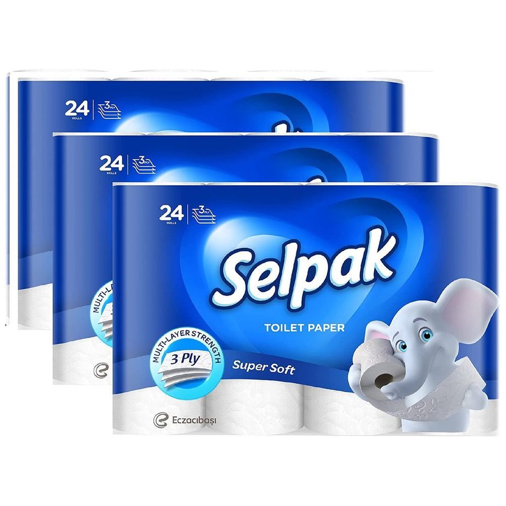 Selpak Super Soft Embossed Toilet Paper 140 Sheets x 3Ply, 17 GSM Pack of 72 Rolls