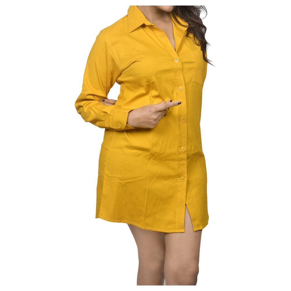 Tummy - Long Denim Maternity Shirt - Mustard