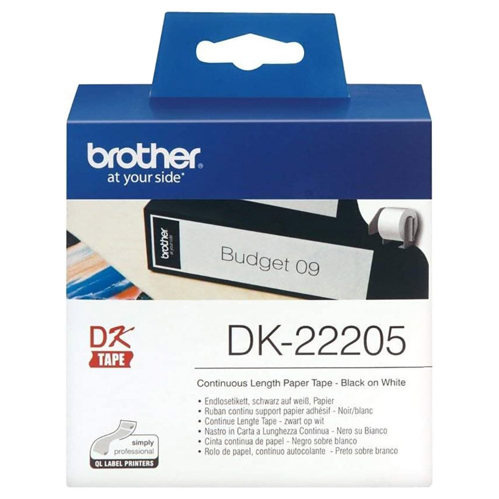 Brother DK-22205 Continuous Paper Label Roll Black On White