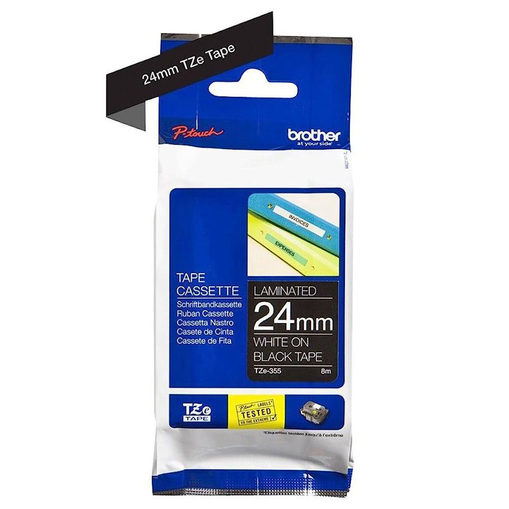 Brother - 24mm White On Black Laminated Label Tape TZE-355