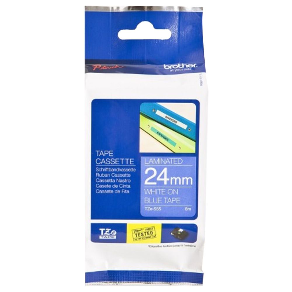 Brother - 24mm White On Blue Laminated Label Tape TZE-555