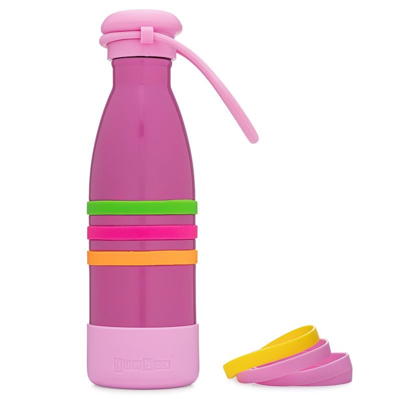 Yumbox Aqua Stainless Steel Bottle - Pacific Pink With Strap - 420ml