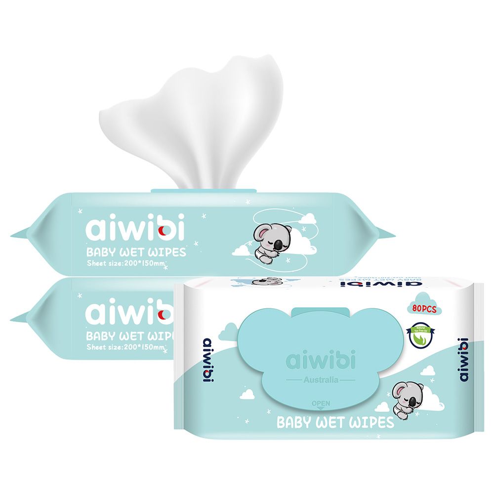 Aiwibi - Natural Tea Tree Oil Baby Wet Wipes - Pack of 3 - 240pcs