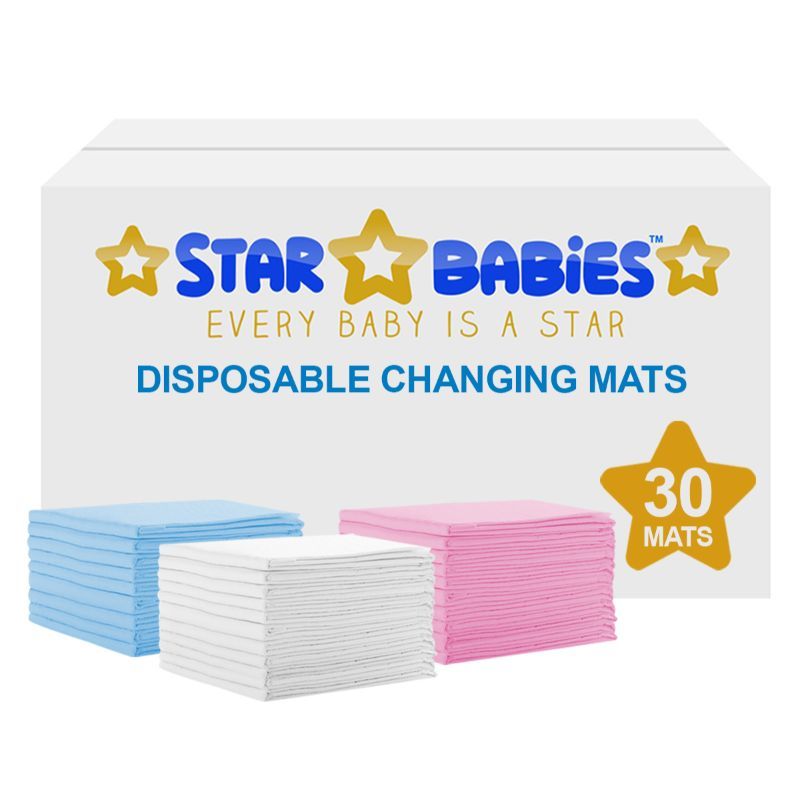 Star Babies - Disposable Changing mats (45x60cm) Large, Assorted Pack of 30