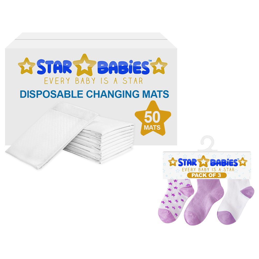 Star Babies - Changing Mats 50pcs White & 3pairs Socks