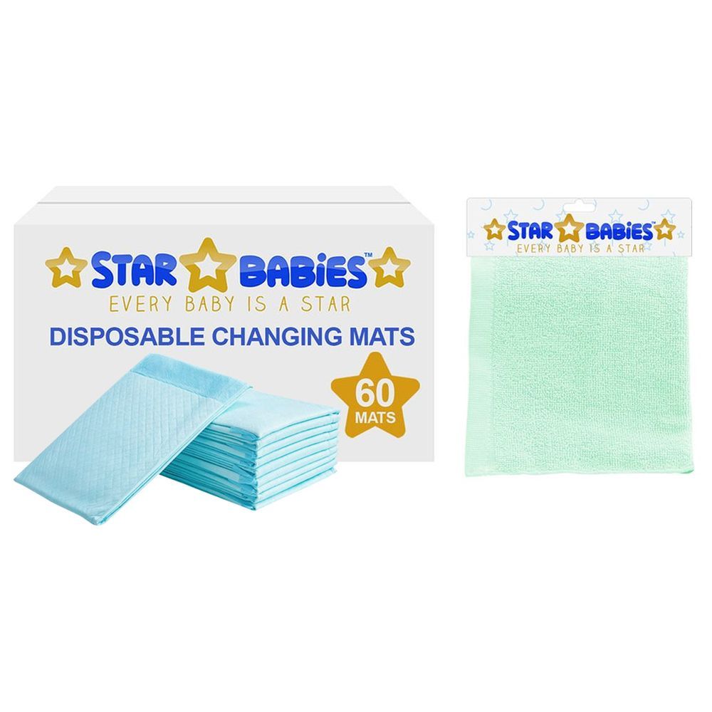 Star Babies - Changing Mats 60pcs + Kids Towel - White