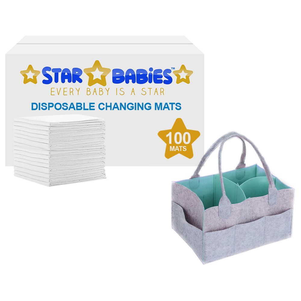 Star Babies - Combo (Disposable Changing Mat 12Pcs With Diaper Caddy