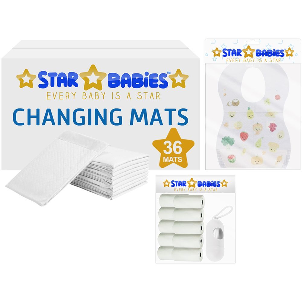 Star Babies - Changing Mats 36pcs, Bibs 30pcs and Scented Bag 10pcs W/ Refill - White