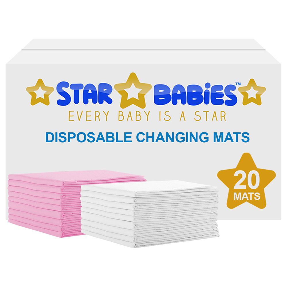 Star Babies - Disposable Changing mats (45x60cm) Large, Pack of 20 - White/Pink