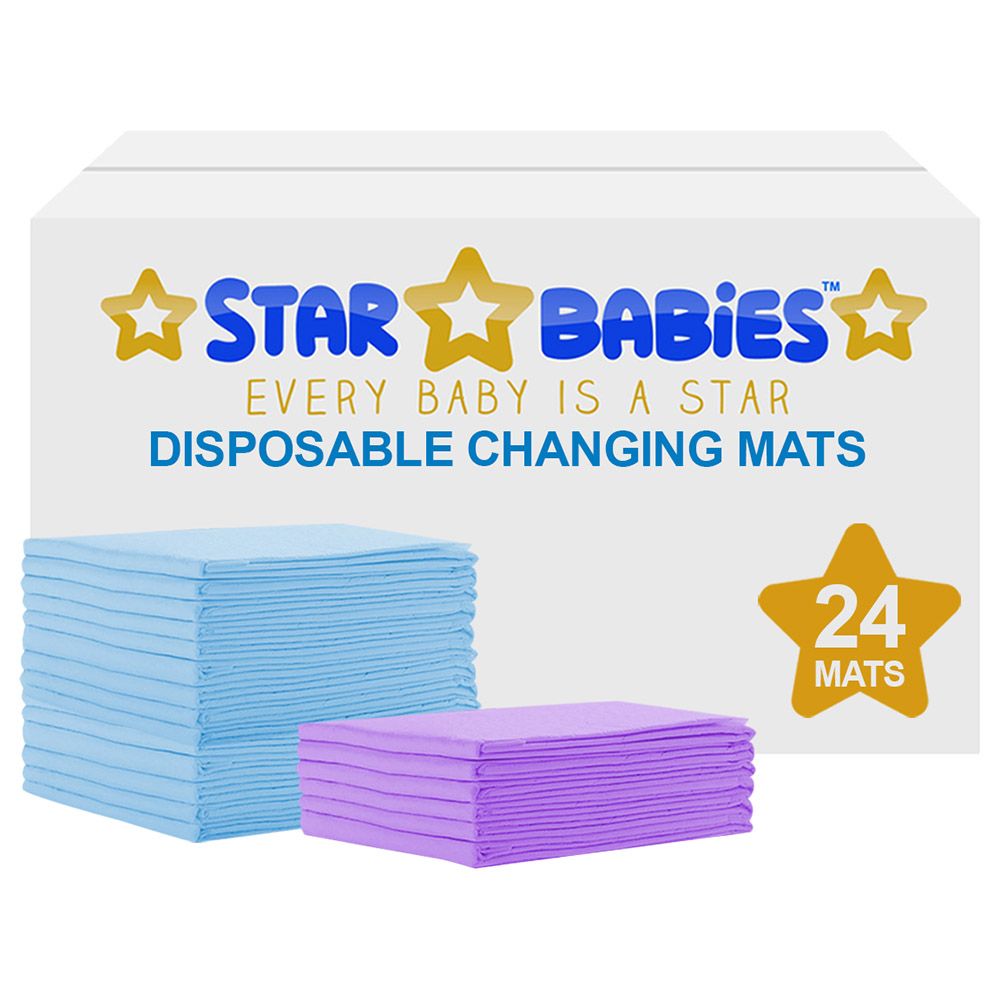 Star Babies - Disposable Changing mats (45x60cm) Large, Pack of 24 - Blue/Lavender