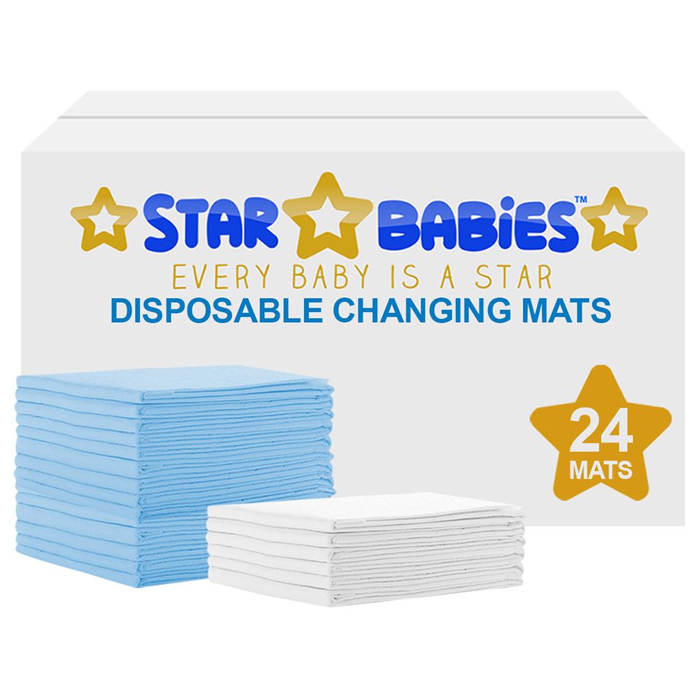 Star Babies - Disposable Changing mats (45x60cm) Large, Pack of 24 - Blue/White