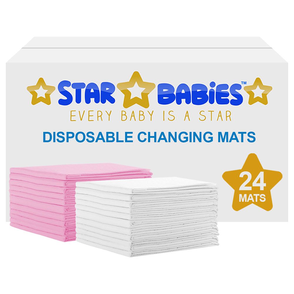 Star Babies - Disposable Changing mats (45x60cm) Large, Pack of 24 - White/Pink