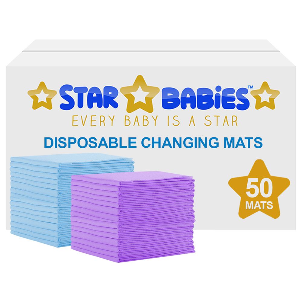 Star Babies - Disposable Changing mats (45x60cm) Large, Pack of 50 - Blue/Lavender