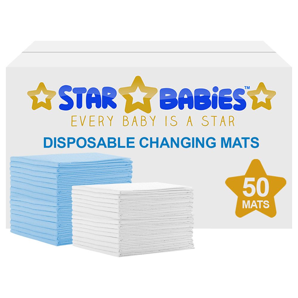 Star Babies - Disposable Changing mats (45x60cm) Large, Pack of 50 - Blue/White