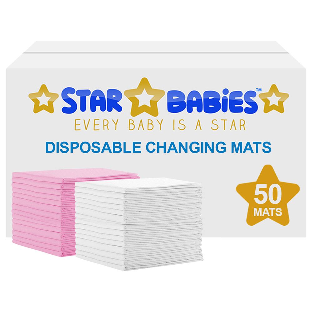 Star Babies - Disposable Changing mats (45x60cm) Large, Pack of 50 - White/Pink