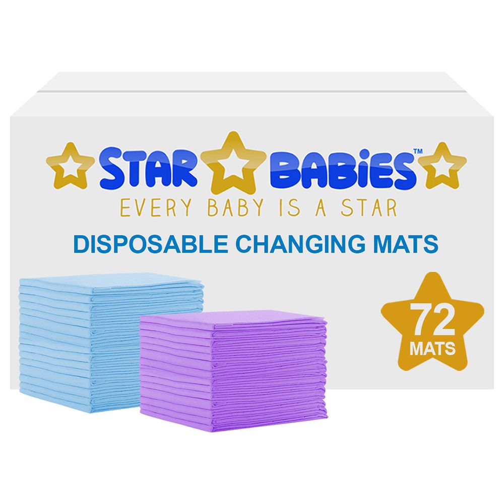 Star Babies - Disposable Changing mats (45x60cm) Large, Pack of 72 - Blue/Lavender