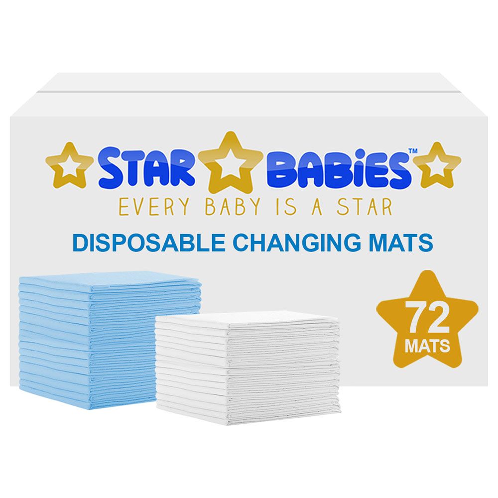 Star Babies - Disposable Changing mats (45x60cm) Large, Pack of 72 - Blue/White