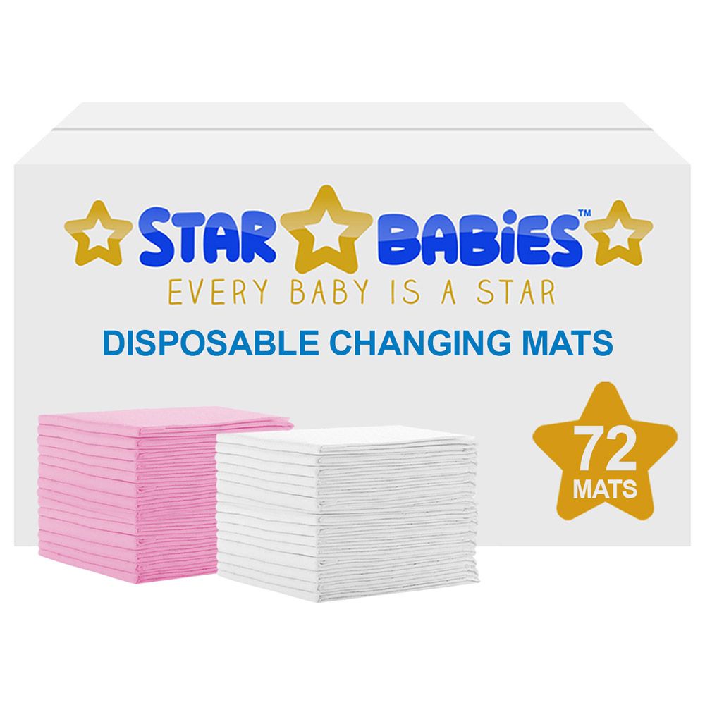 Star Babies - Disposable Changing mats (45x60cm) Large, Pack of 72 - White/Pink