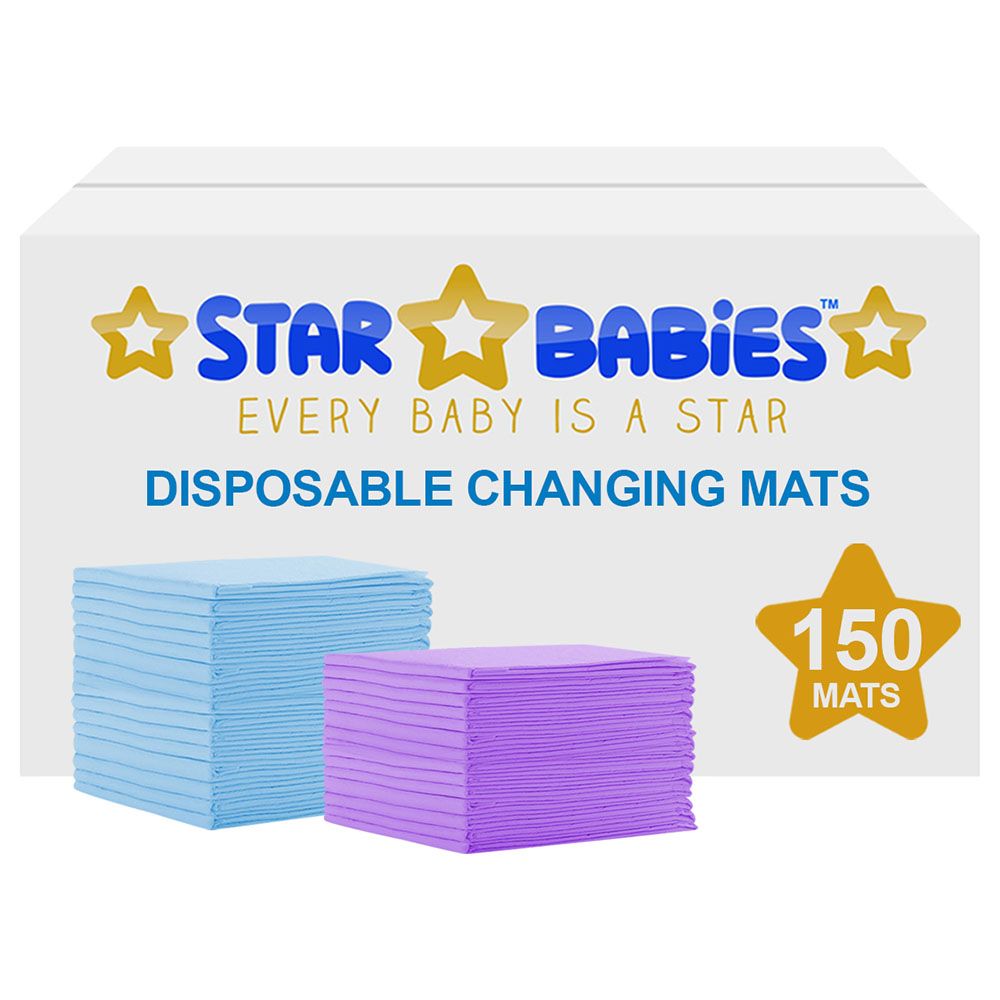 Star Babies - Disposable Changing mats (45x60cm) Large, Pack of 150 - Blue/Lavender