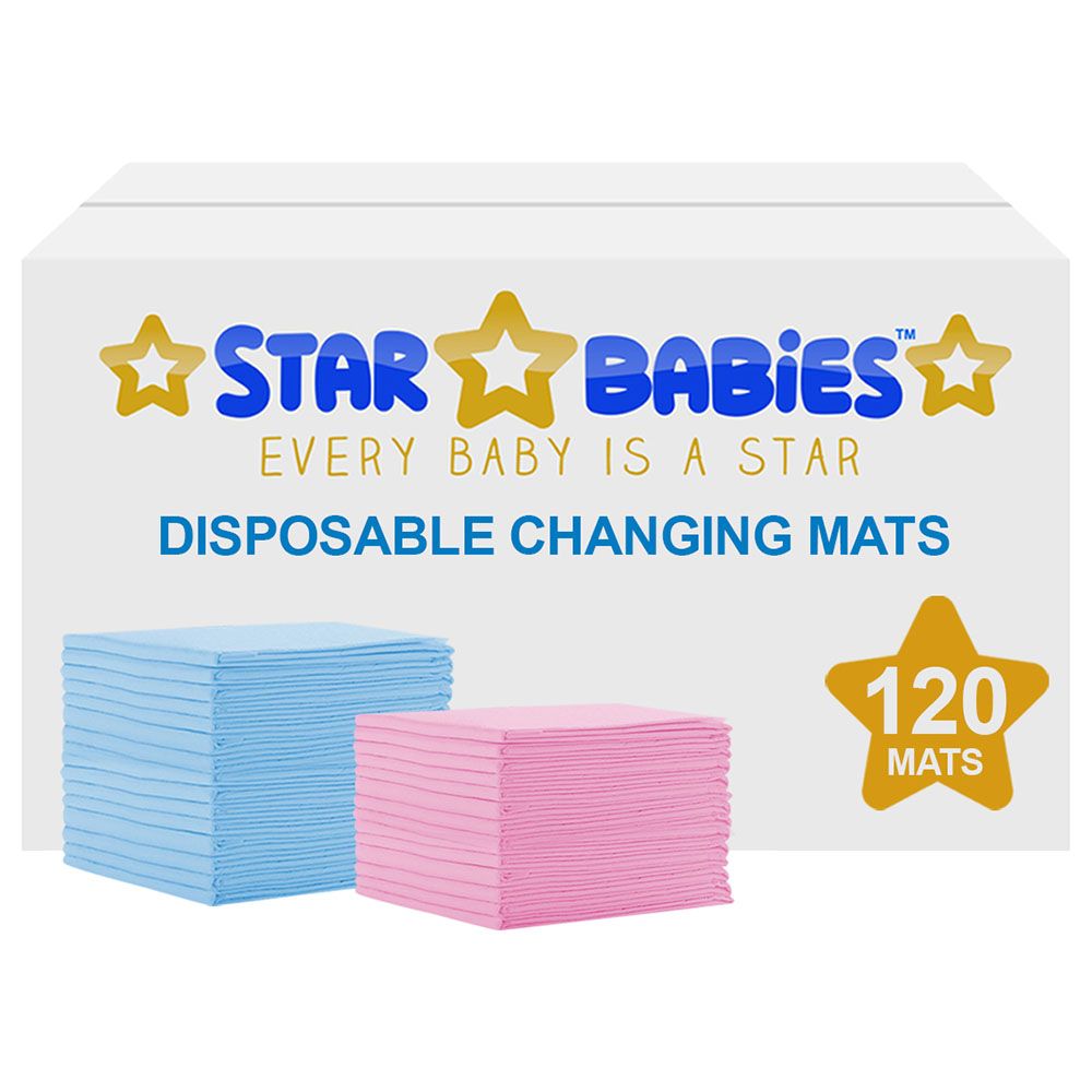 Star Babies - Disposable Changing mats (45x60cm) Large, Pack of 120 - Blue/Pink