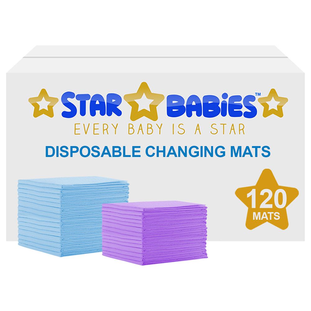 Star Babies - Disposable Changing mats (45x60cm) Large, Pack of 120 - Blue/Lavender