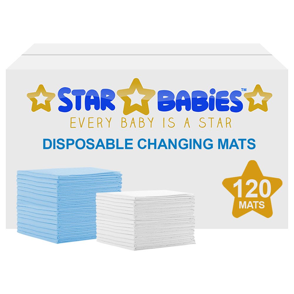 Star Babies - Disposable Changing mats (45x60cm) Large, Pack of 120 - Blue/White