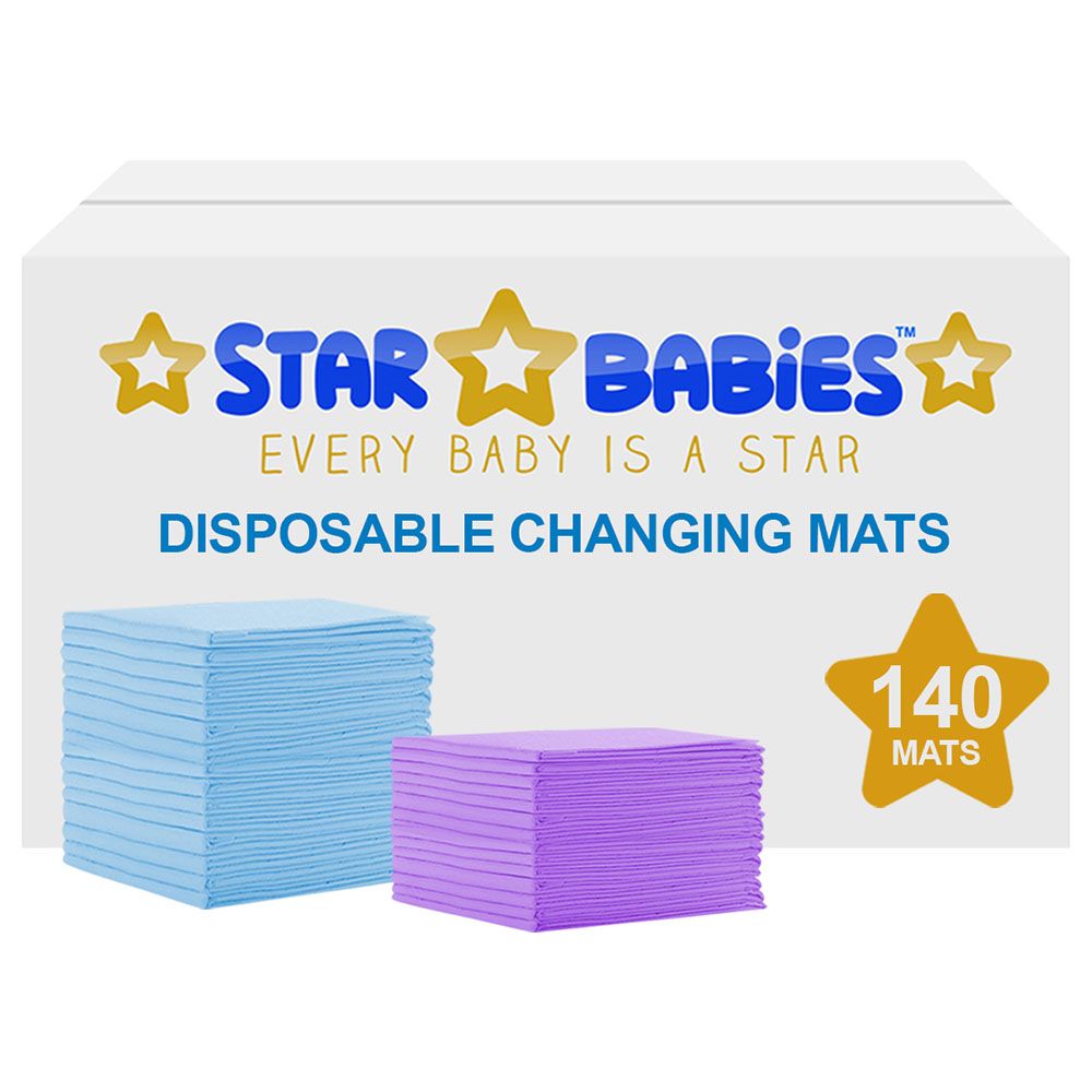 Star Babies - Disposable Changing mats (45x60cm) Large, Pack of 140 - Blue/Lavender