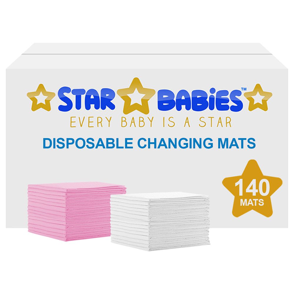 Star Babies - Disposable Changing mats (45x60cm) Large, Pack of 140 - Pink/White