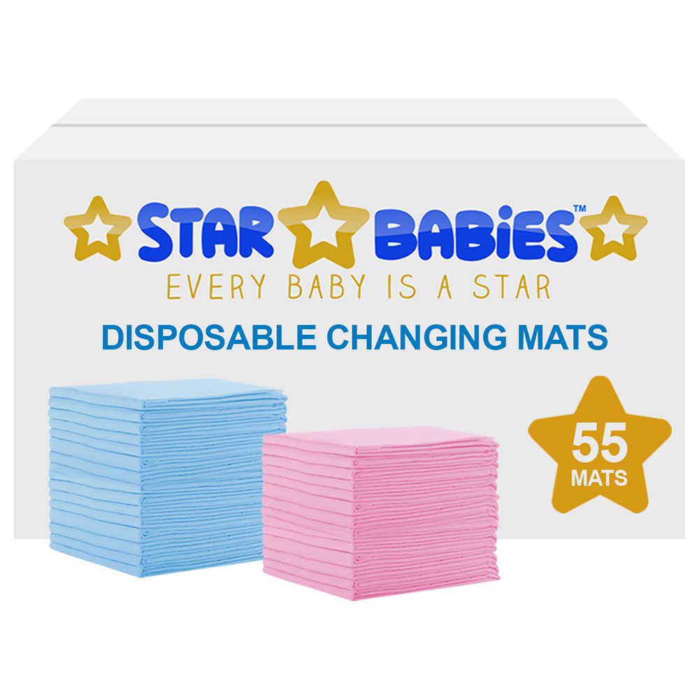 Star Babies - Disposable Changing mats (45x60cm) Large, Pack of 55 - Blue/Pink