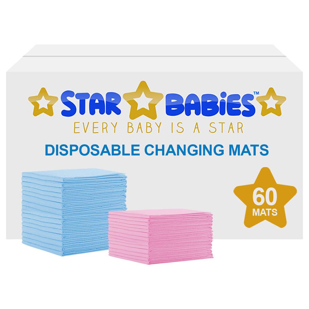 Star Babies - Disposable Changing mats (45x60cm) Large, Pack of 60 - Blue/Pink