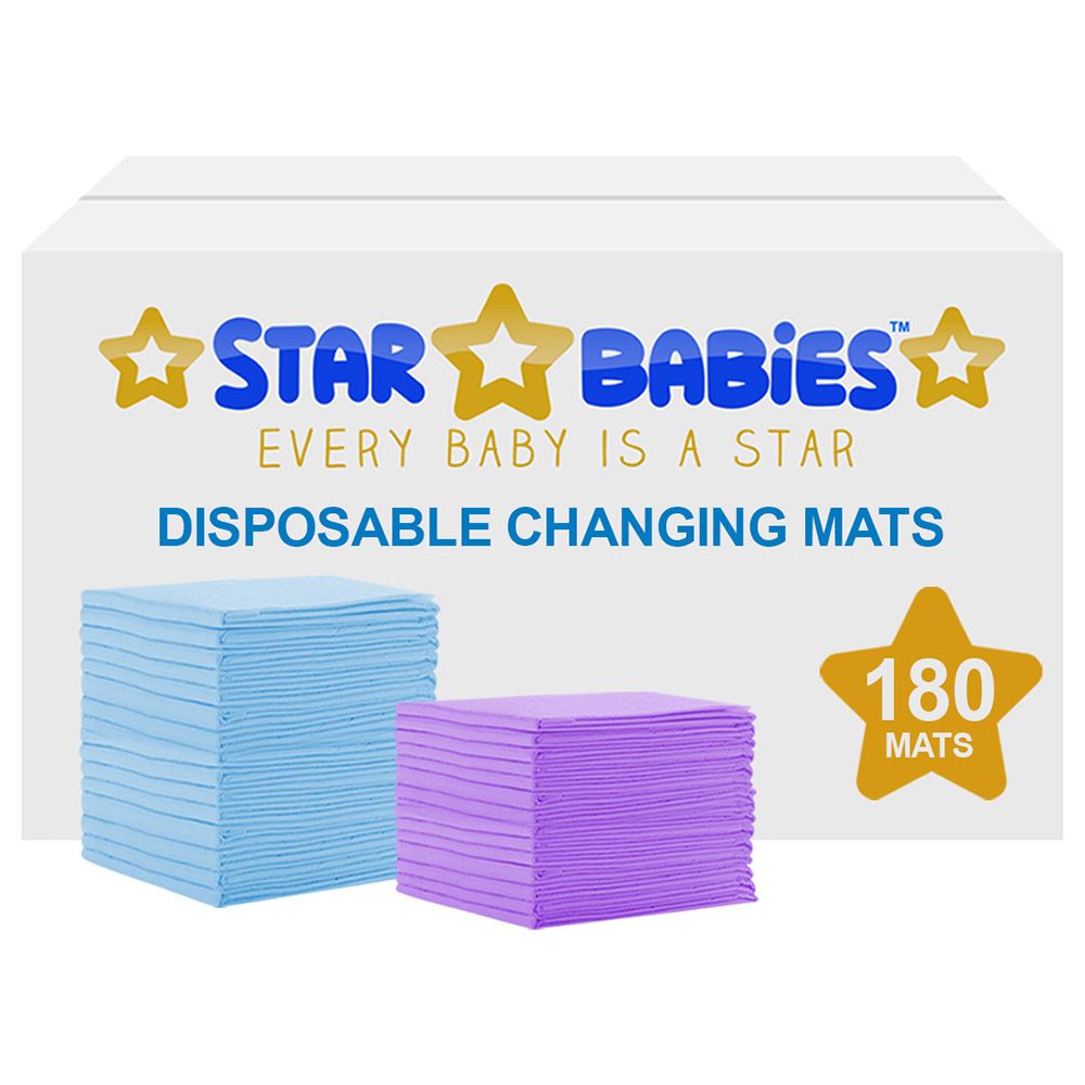 Star Babies - Disposable Changing mats (45x60cm) Large, Pack of 180 - Blue/Lavender