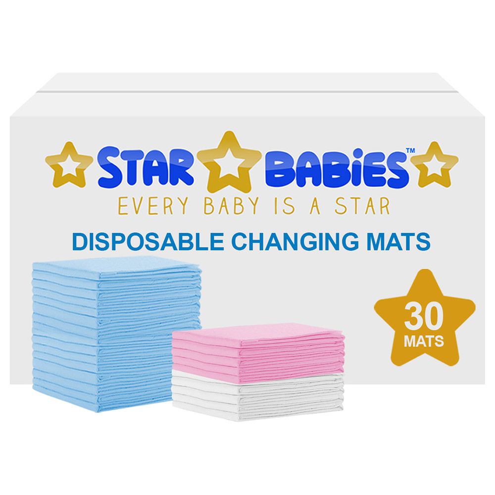 Star Babies - Disposable Changing mats (45x60cm) Large, Pack of 30 - Blue/Pink/White