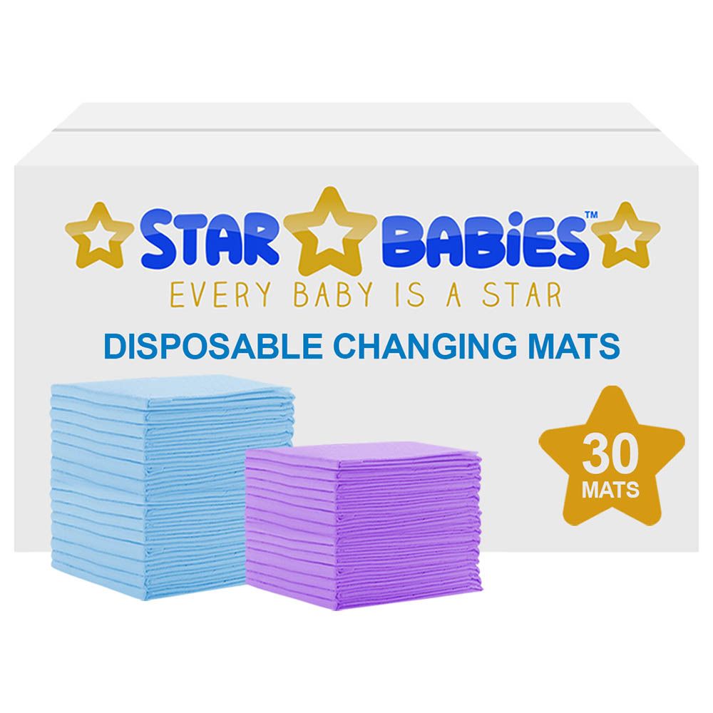 Star Babies - Disposable Changing mats (45x60cm) Large, Pack of 30 - Blue/Lavender