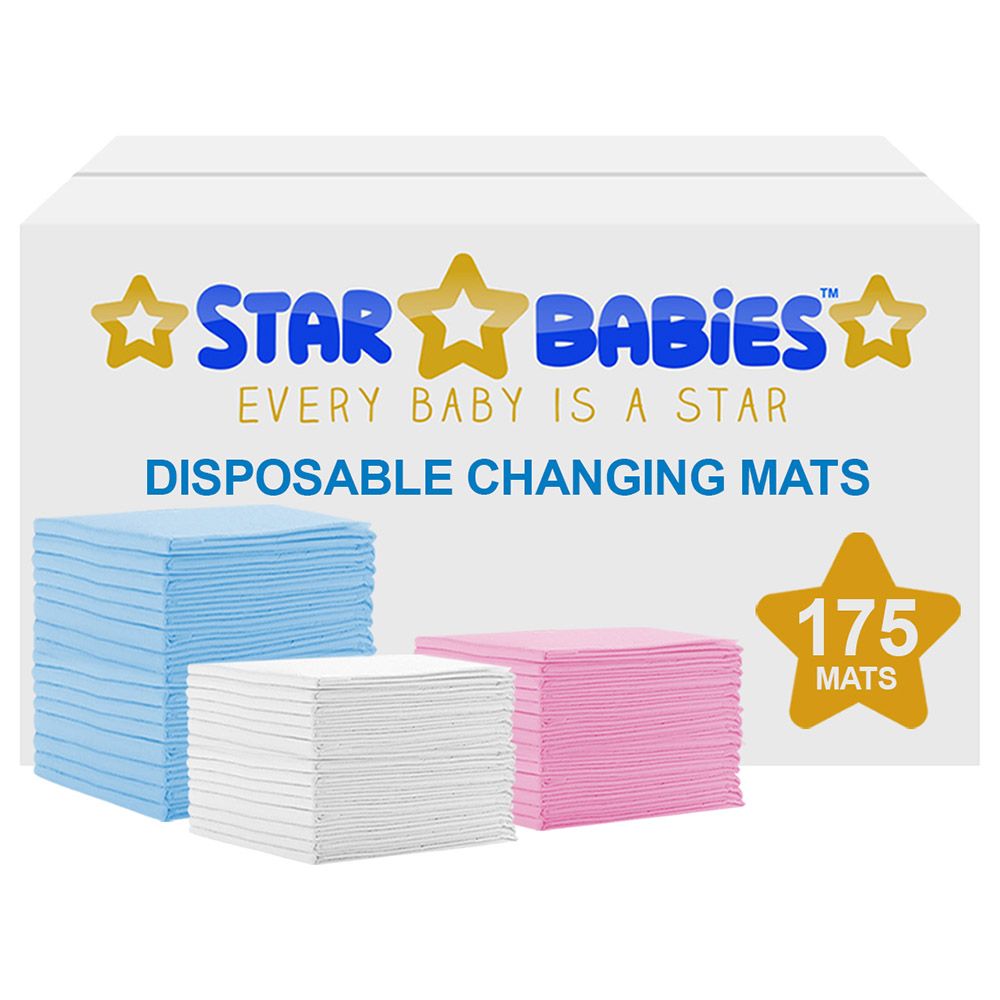 Star Babies - Disposable Changing mats (45x60cm) Large, Pack of 175 - Blue/Pink/White