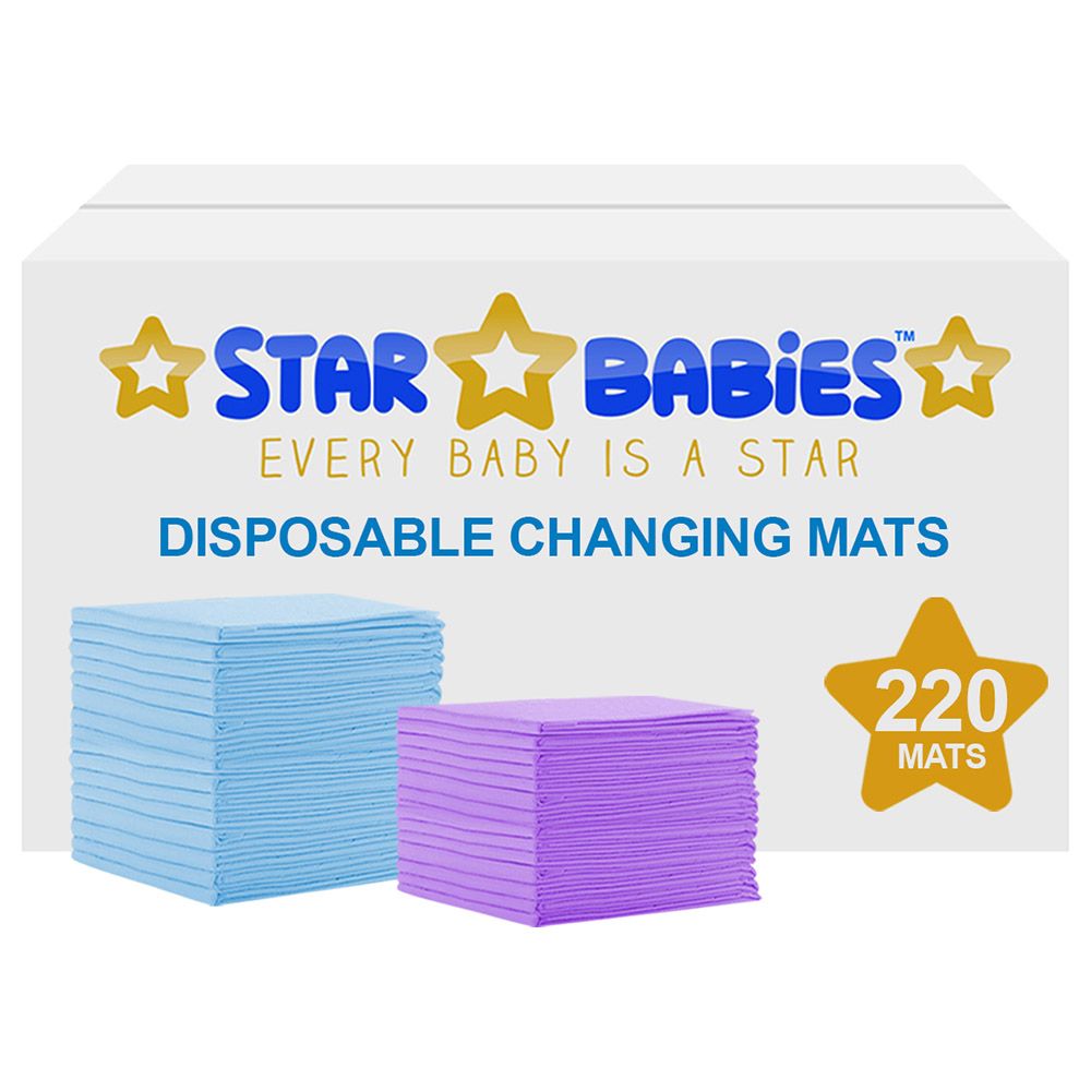 Star Babies - Disposable Changing mats (45x60cm) Large, Pack of 220 - Blue/Lavender