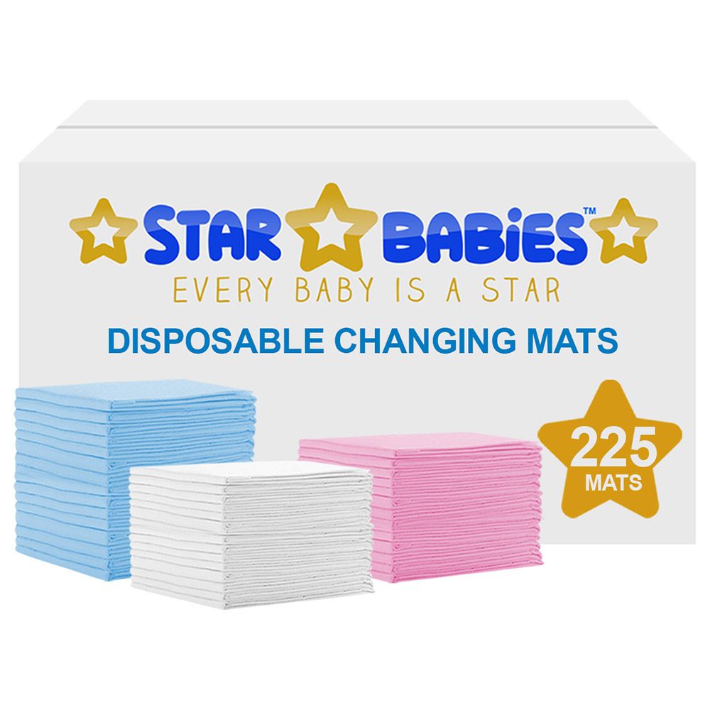 Star Babies - Disposable Changing mats (45x60cm) Large, Pack of 225 - Blue/White/Pink