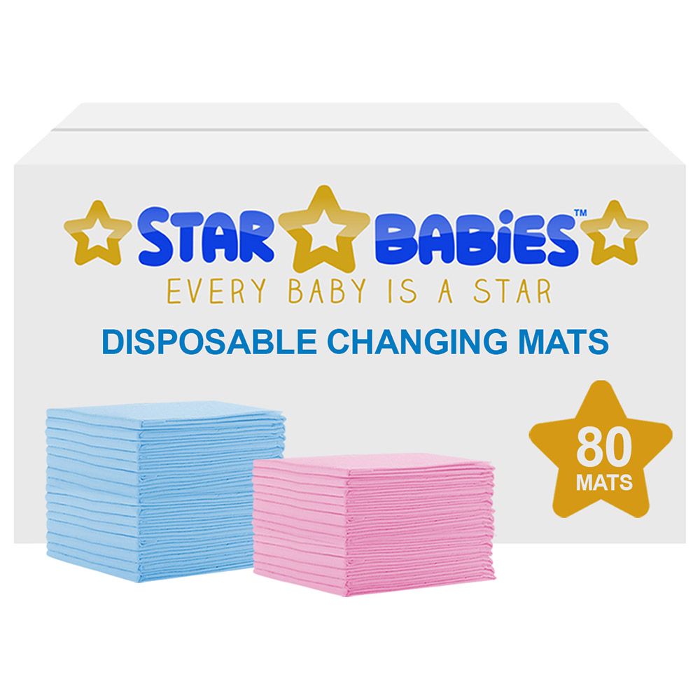 Star Babies - Disposable Changing mats (45x60cm) Large, Pack of 80 - Blue/Pink