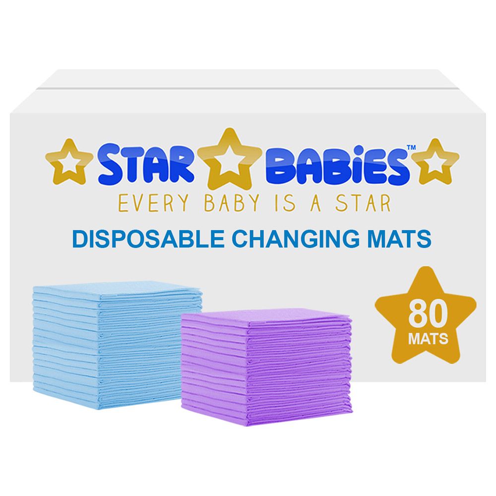 Star Babies - Disposable Changing mats (45x60cm) Large, Pack of 80 - Blue/Lavender